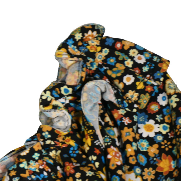 BCBGeneration Blouse Women Large Black Floral Smocked Ruffles Cropped Boho - Picture 6 of 8